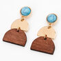 Gold 1.5&quot; Geometric Wooden Drop Earrings - Turquoise,