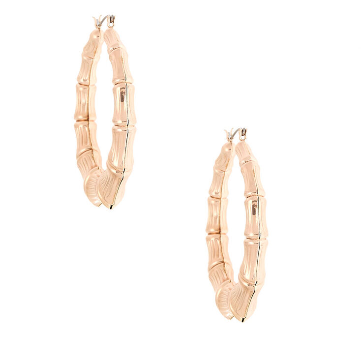 Rose Gold 60MM Bamboo Textured Hoop Earrings,