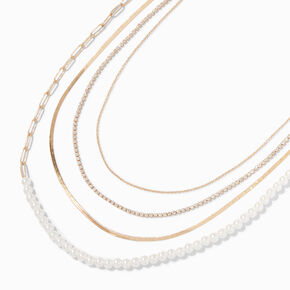 Gold Pearl Chain Multi-Strand Necklace,