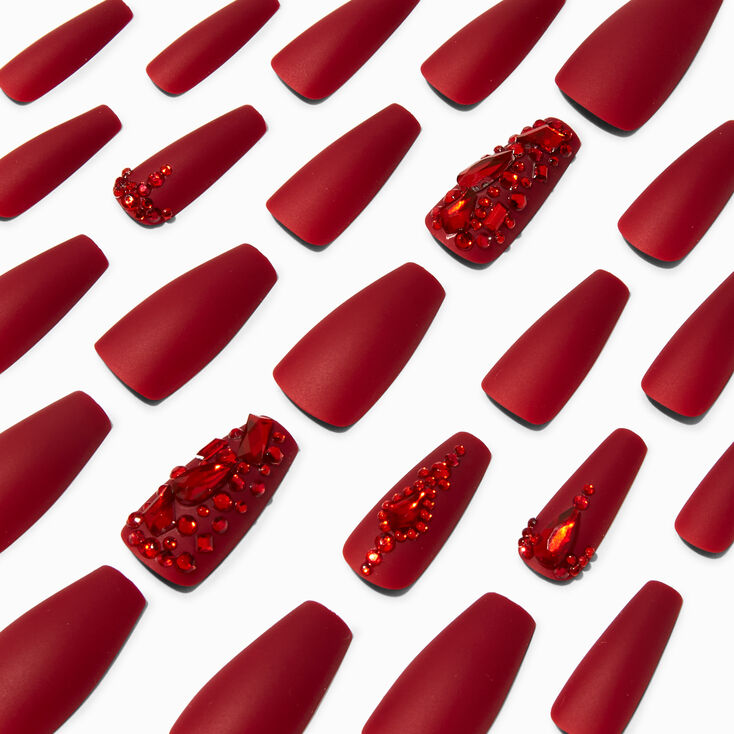 Red Bling Squareletto Vegan Faux Nail Set - 24 Pack,