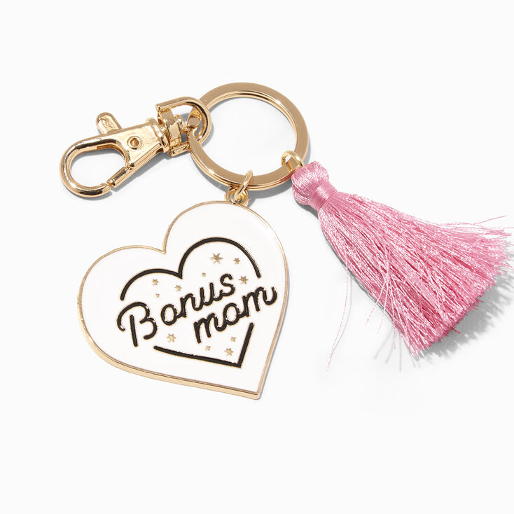 &quot;Bonus Mom&quot; Pink Tassel Heart Keychain,
