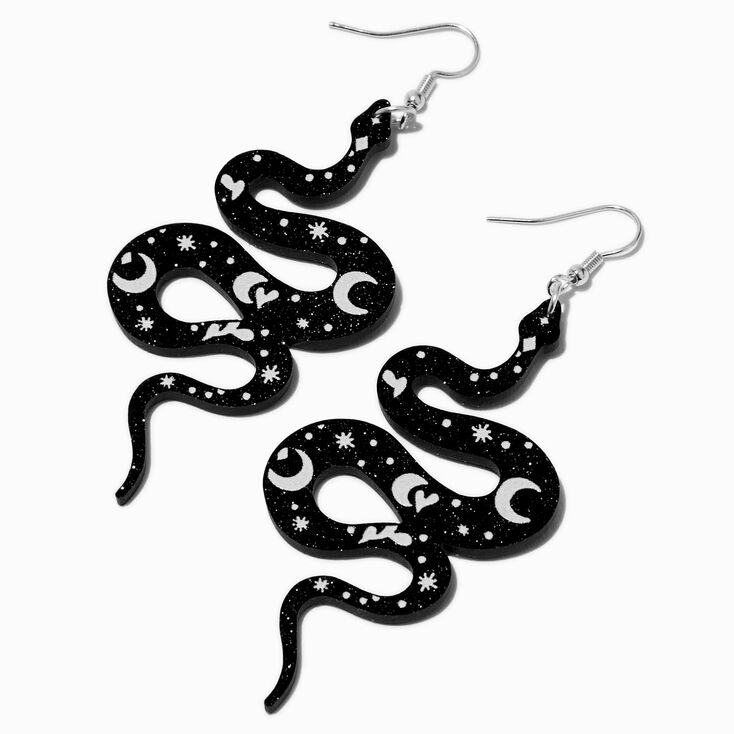 Black Celestial Snake 3&quot; Drop Earrings,