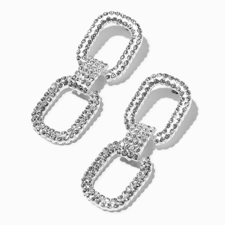 Silver 2&quot; Pave Rhinestone Chainlink Drop Earrings,