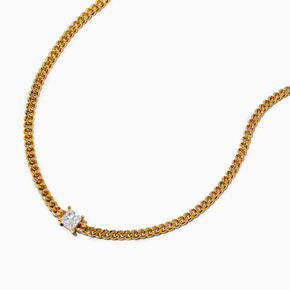 Icing Select 18k Yellow Gold Plated Square Cubic Zirconia Curb Chain Necklace,