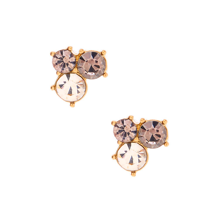 Gold Embellished Cluster Stud Earrings - Gray,
