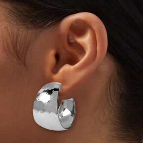 Silver-tone Wide Flat Hoop Earrings,