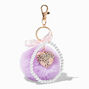 Purple Pom Pom Heart Charm Keychain,