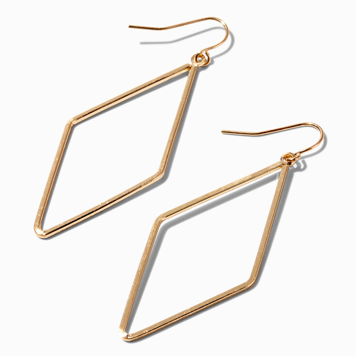 Gold Diamond Outline Drop Earrings,