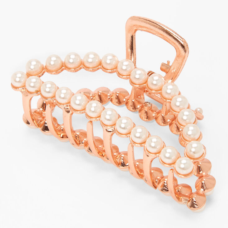 Rose Gold Faux Pearl Studded Oval Hair Claw,