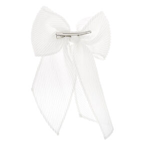 Pleated Chiffon Hair Bow Clip - White,