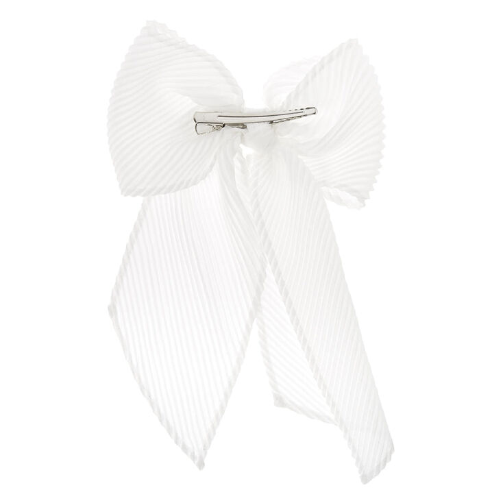 White Pleated Chiffon Hair Bow Clip,