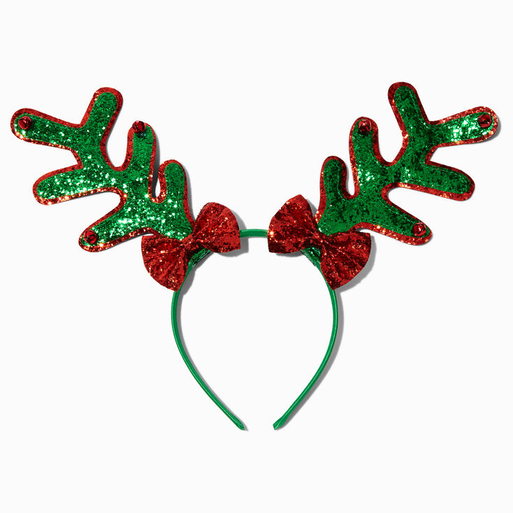 Red &amp; Green Glitter Reindeer Antlers Headband,