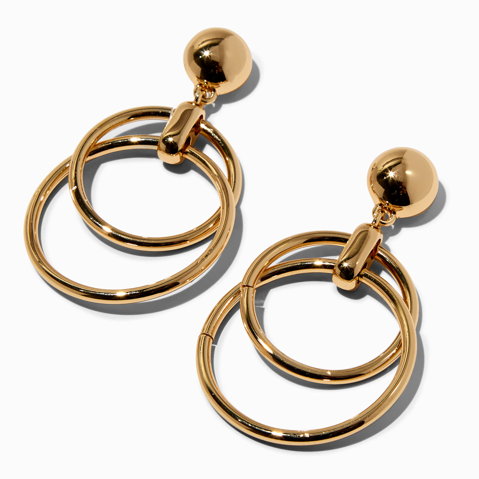 Gold double hoop drop earrings sales