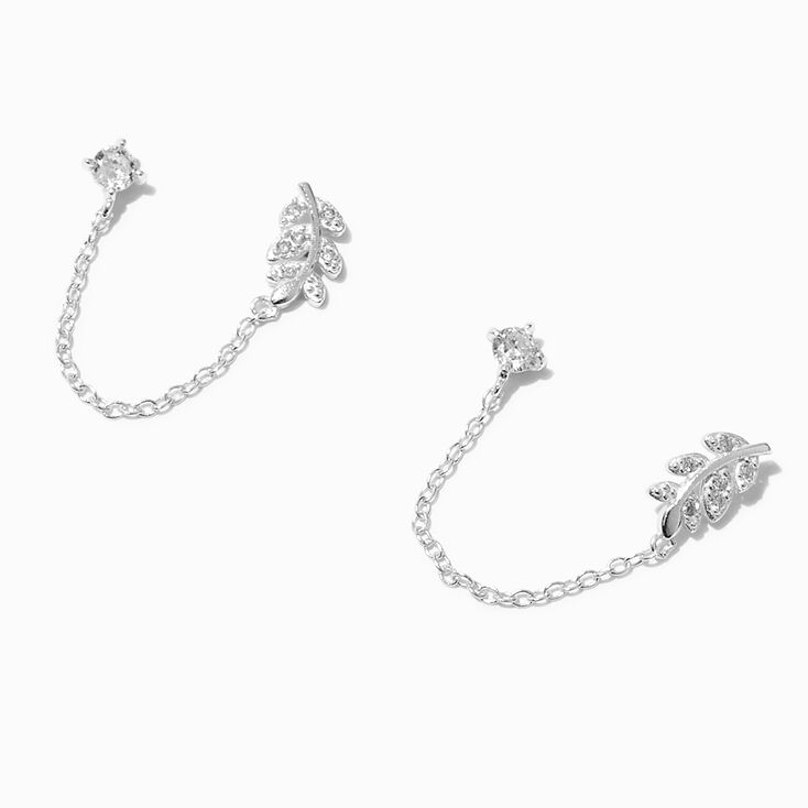 ICING Select Sterling Silver Cubic Zirconia Leaf Connector Chain Stud Earrings,
