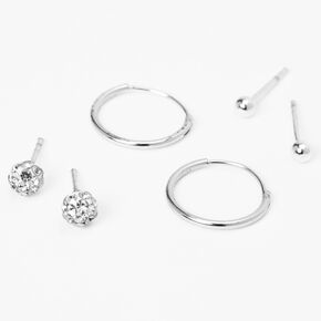 Sterling Silver Fireball Stud and Hoop Earrings - 3 Pack,