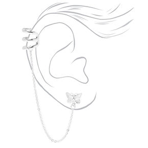 Silver Butterfly Ear Connector Earrings,