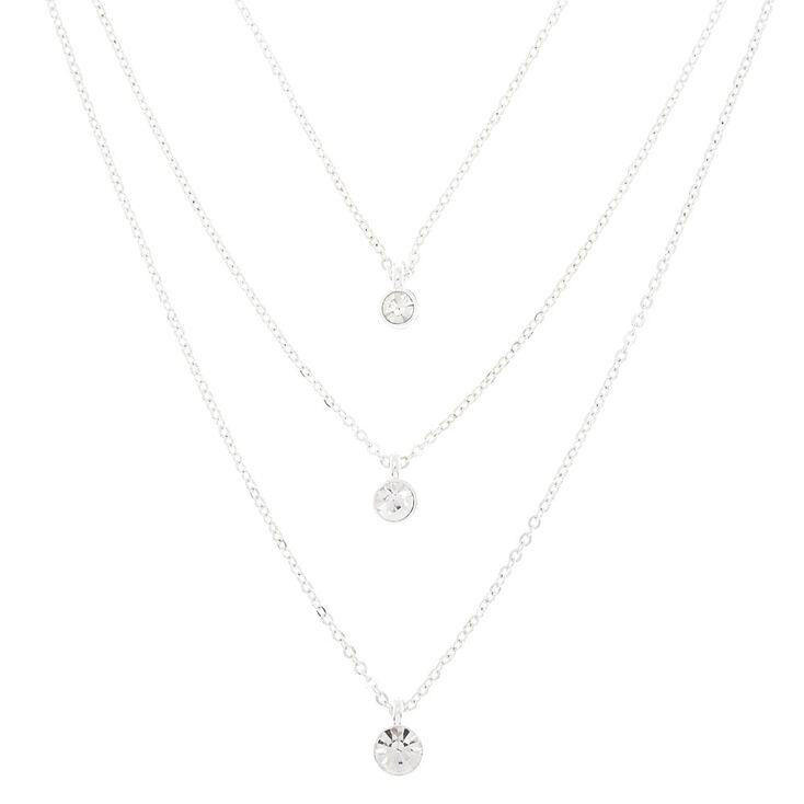 Silver Graduated Rhinestone Multi Strand Necklace,
