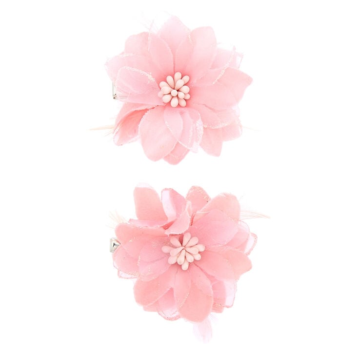 Pink Lily & Feathers Hair Clips,