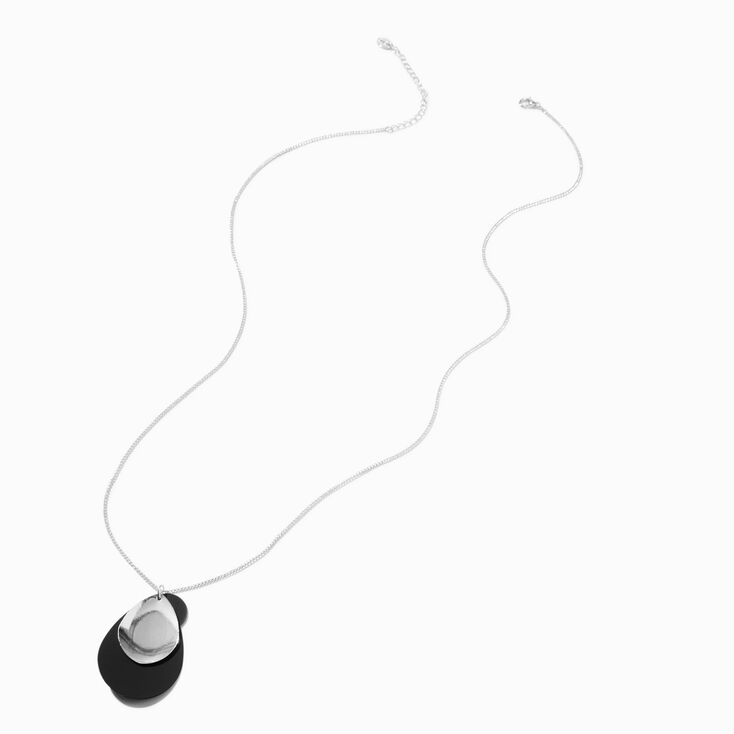 Silver-tone Black Oval Disc Long Necklace,