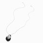 Silver-tone Black Oval Disc Long Necklace,