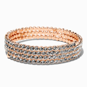 Rose Gold-tone Rhinestone Bezel Coil Bracelet,