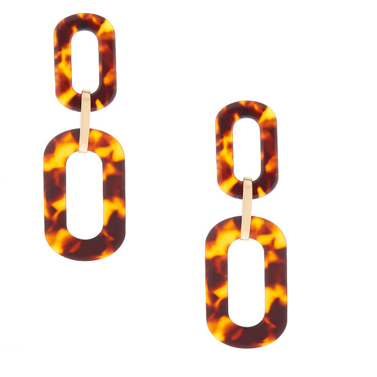 Gold 3" Chain Link Tortoiseshell Drop Earrings - Brown,