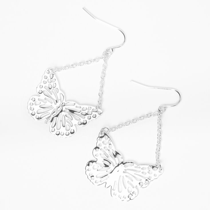 Silver 2&quot; Filigree Butterfly Drop Earrings,