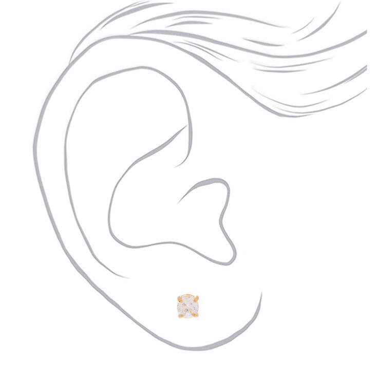 18kt Gold Plated Cubic Zirconia Round Stud Earrings - 5MM,