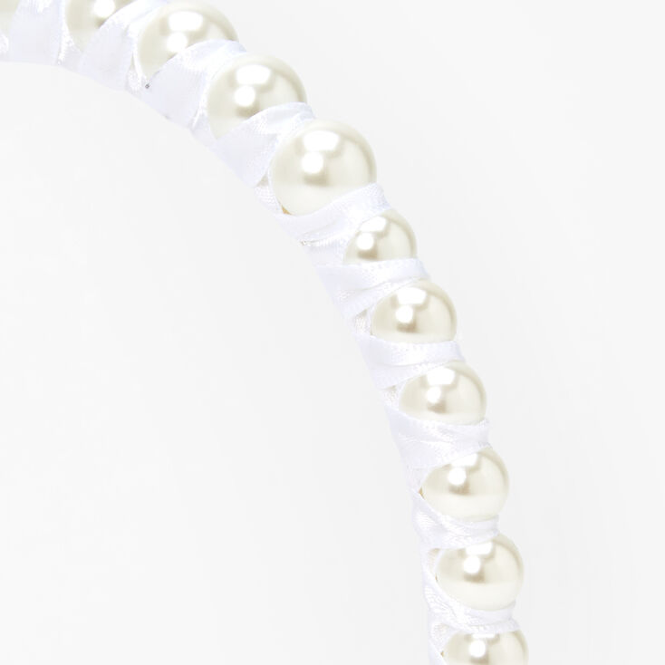 Fabric Wrapped Pearl Headband - White,