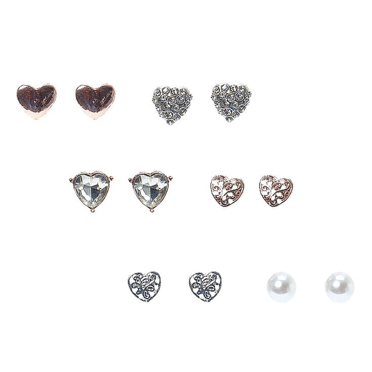 Rose-Gold Tone Heart Motif Stud Earrings,