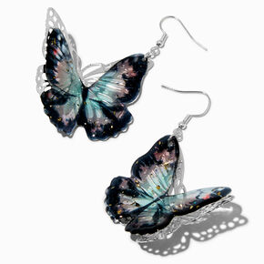 Black Filigree Butterfly 3D 2&quot; Drop Earrings,