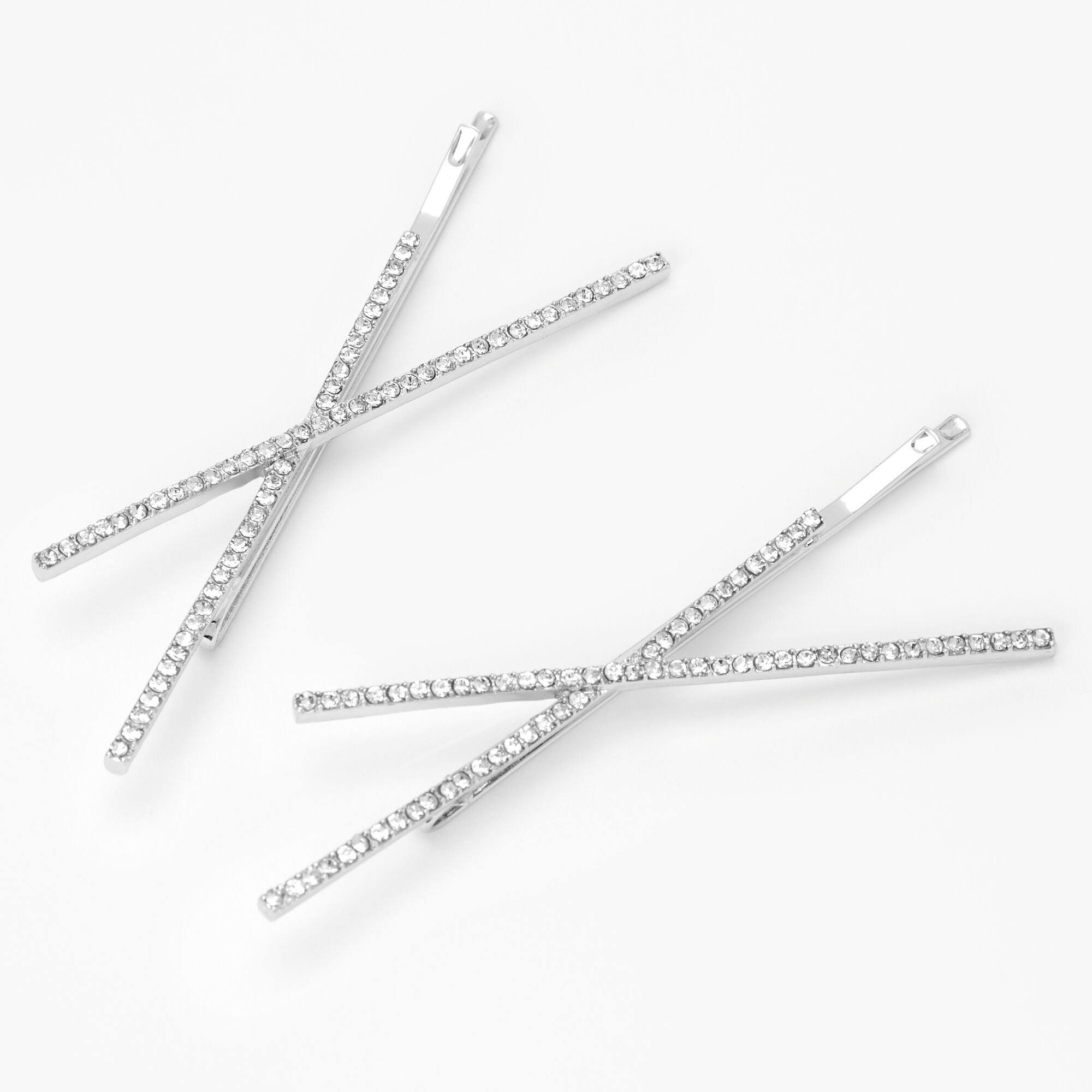 Silver Rhinestone Criss Cross Hair Pins 2 Pack Icing US