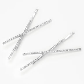 Silver Rhinestone Criss Cross Hair Pins - 2 Pack,