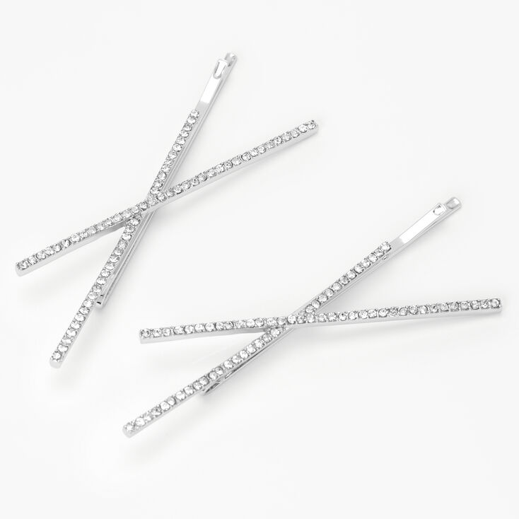 Silver Rhinestone Criss Cross Hair Pins - 2 Pack,