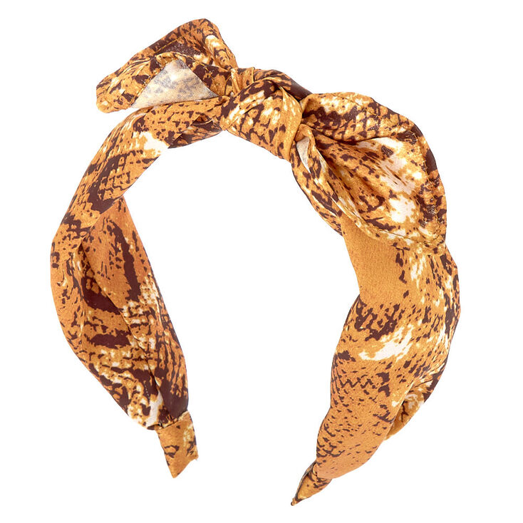 Snakeskin Knotted Bow Headband - Yellow,