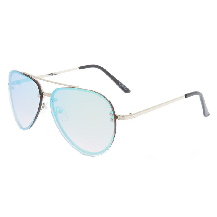 Metallic Rimless Aviator Sunglasses - Blue,