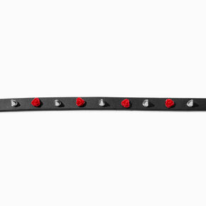 Red Rose &amp; Silver-tone Spike Black Choker Necklace,