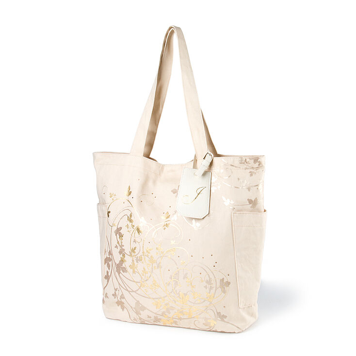 Bridesmaid Canvas Tote Bag with "J" Initial Tag,