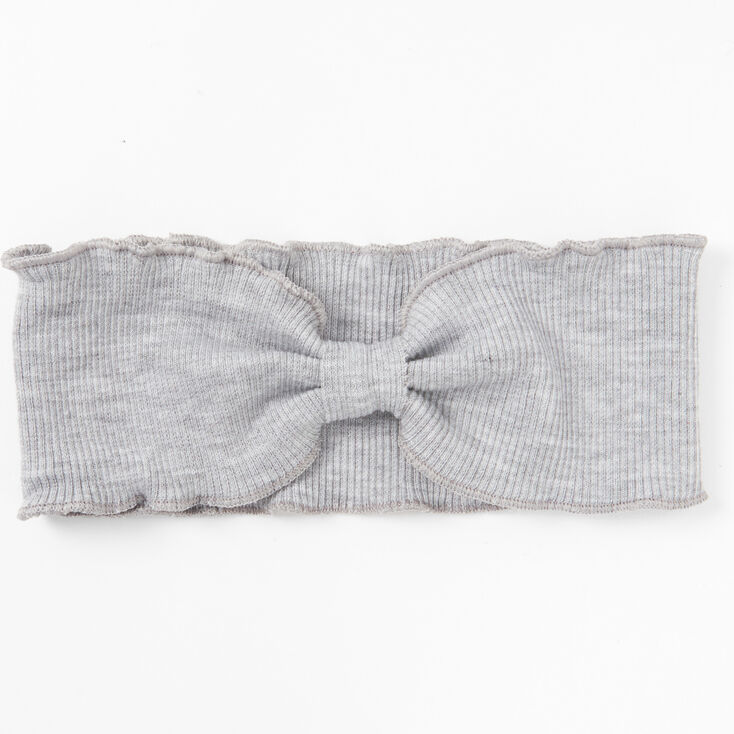 Ribbed Knotted Ruffle Headwrap - Gray,
