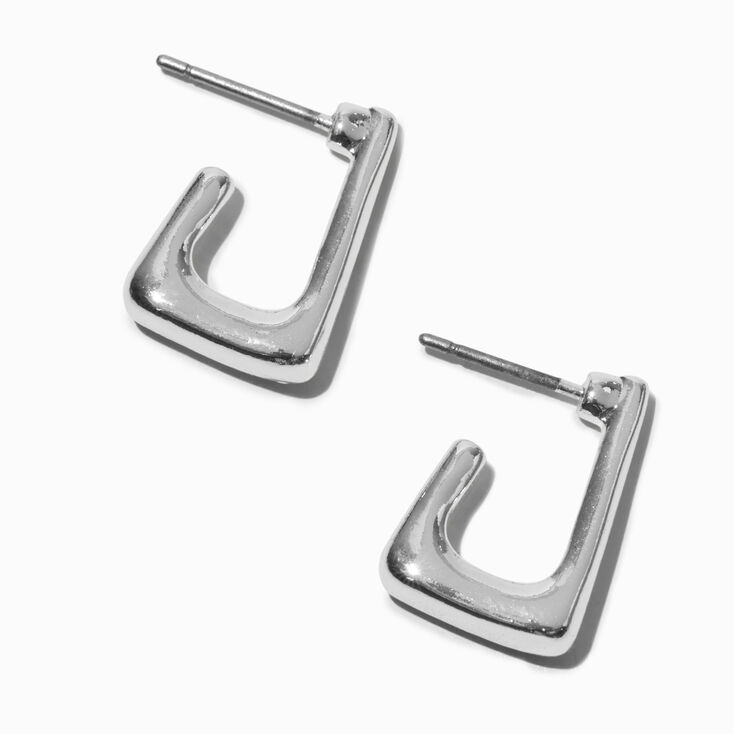 Silver-tone 15mm Tubular Rectangular Hoop Earrings,