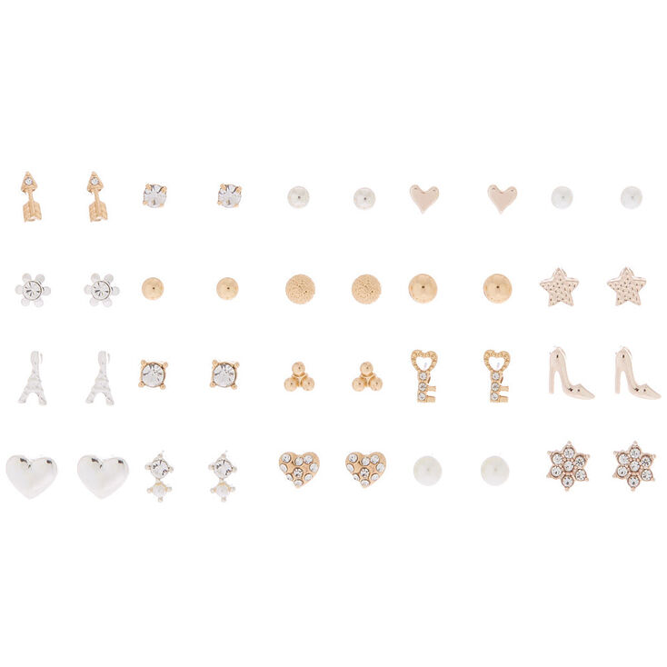 Mixed Metal Stud Earrings - 20 Pack,