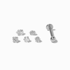 Silver-tone Multi Cubic Zirconia Changeable 16G Tragus Flat Back Earrings - 6 Pack,