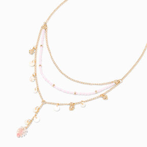 Pink Palm Gold Y-Neck Multi-Strand Necklace,