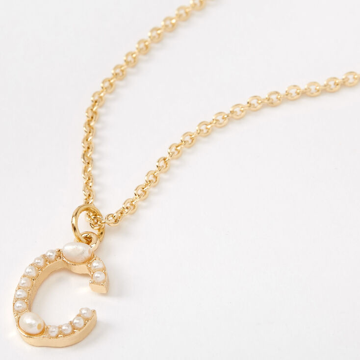 Gold Pearl Initial Pendant Necklace - C,