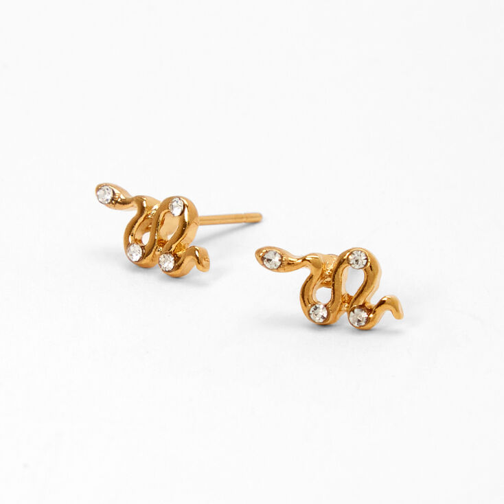 Gold Plated Crystal Snake Stud Earrings,