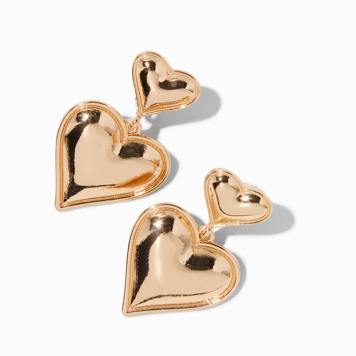 Gold-tone Bubble Heart 1&quot; Clip-On Drop Earrings,