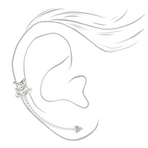 Silver 2&quot; Crystal Arrow Ear Cuff Stud Earring,