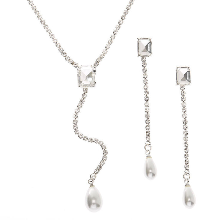 Silver Rhinestone Y-Neck Jewelry Set - 2 Pack,