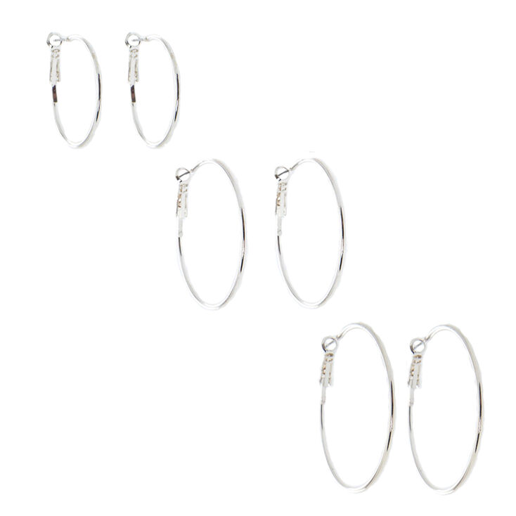 Silver Graduated Hoop Earrings - 6 Pack,