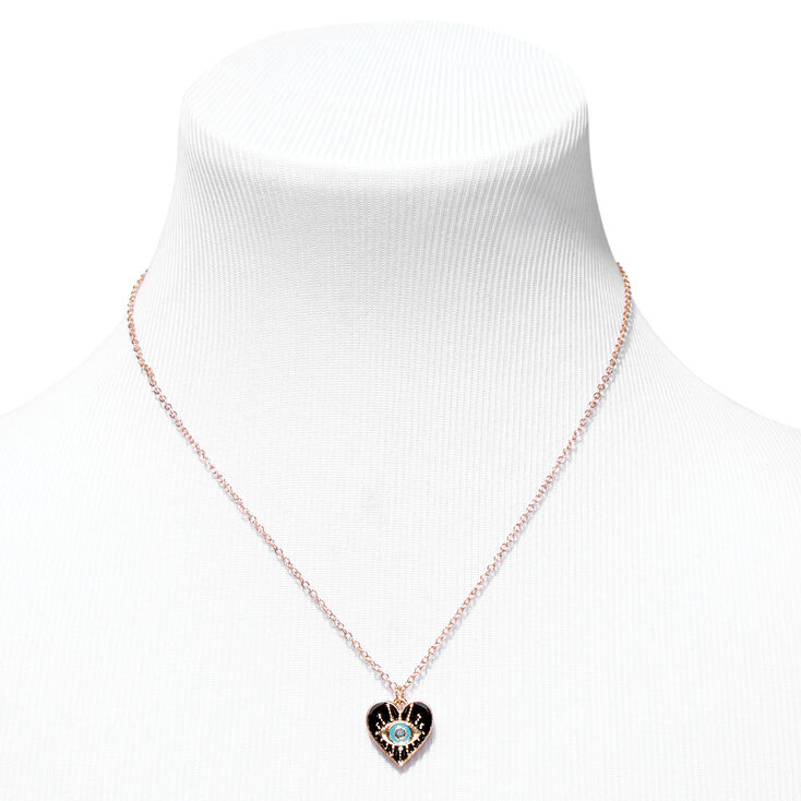Gold &amp; Black Evil Eye Heart Pendant Necklace,